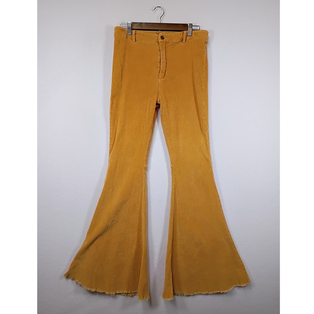 Retro Boho By Together Women L Mustard Yellow Corduroy High Rise Bell Bottoms